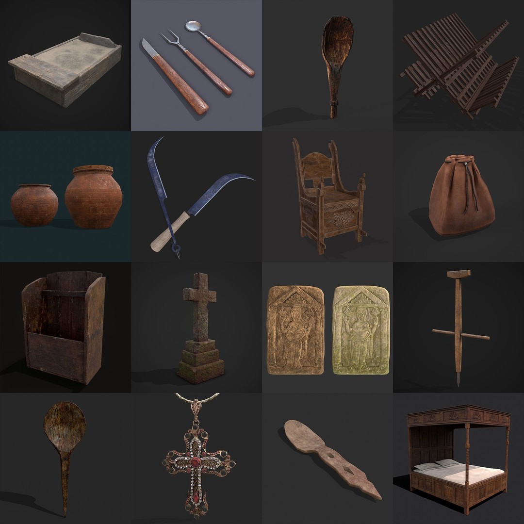 Medieval Props 3D Model – Low Poly Collection, FBX & OBJ Formats - View 19