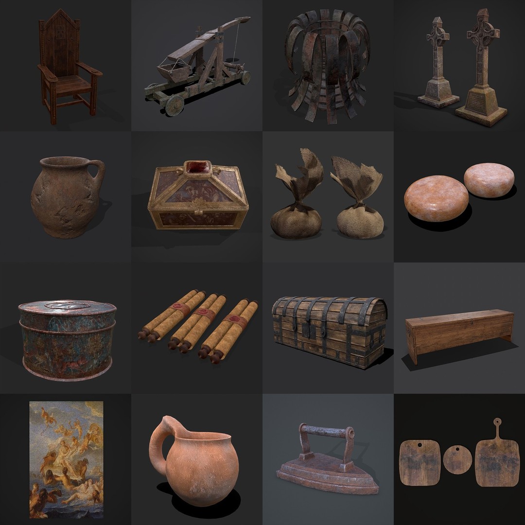 Medieval Props 3D Model – Low Poly Collection, FBX & OBJ Formats - View 20