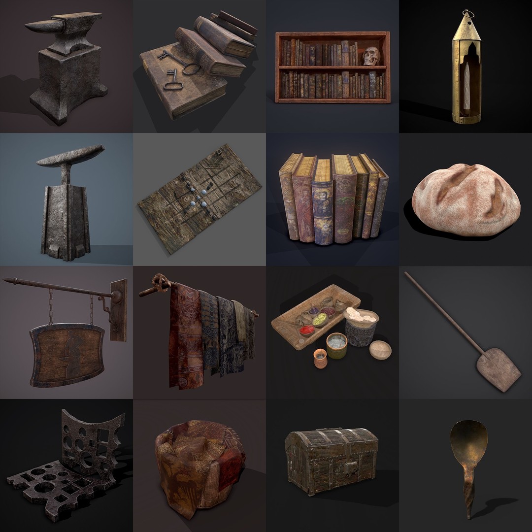 Medieval Props 3D Model – Low Poly Collection, FBX & OBJ Formats - View 22