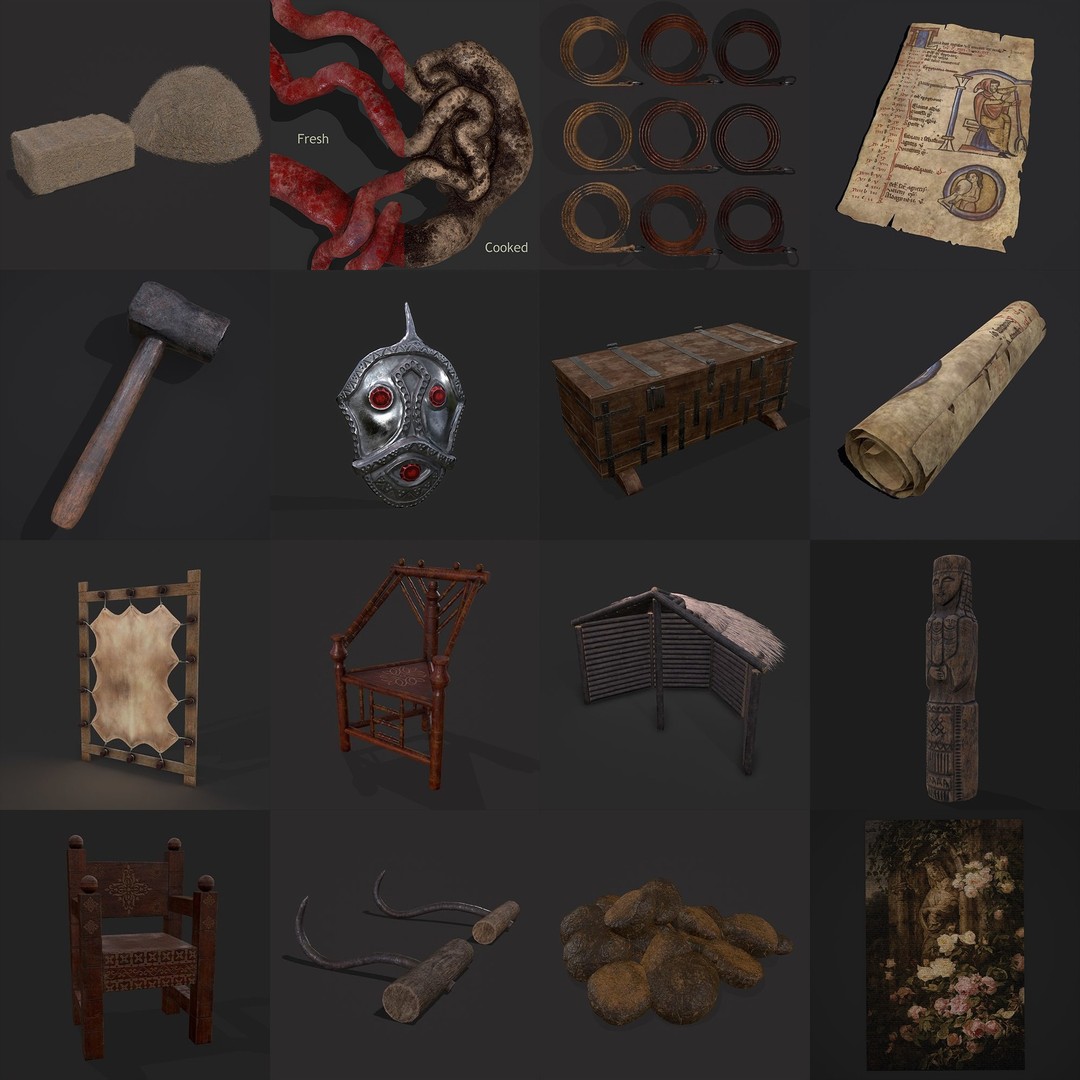 Medieval Props 3D Model – Low Poly Collection, FBX & OBJ Formats - View 23