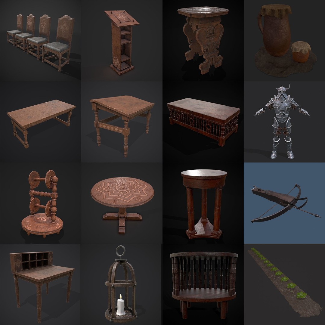 Medieval Props 3D Model – Low Poly Collection, FBX & OBJ Formats - View 24