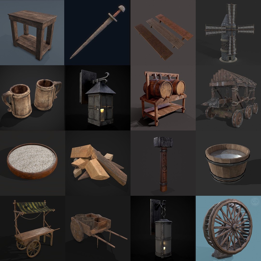 Medieval Props 3D Model – Low Poly Collection, FBX & OBJ Formats - View 25