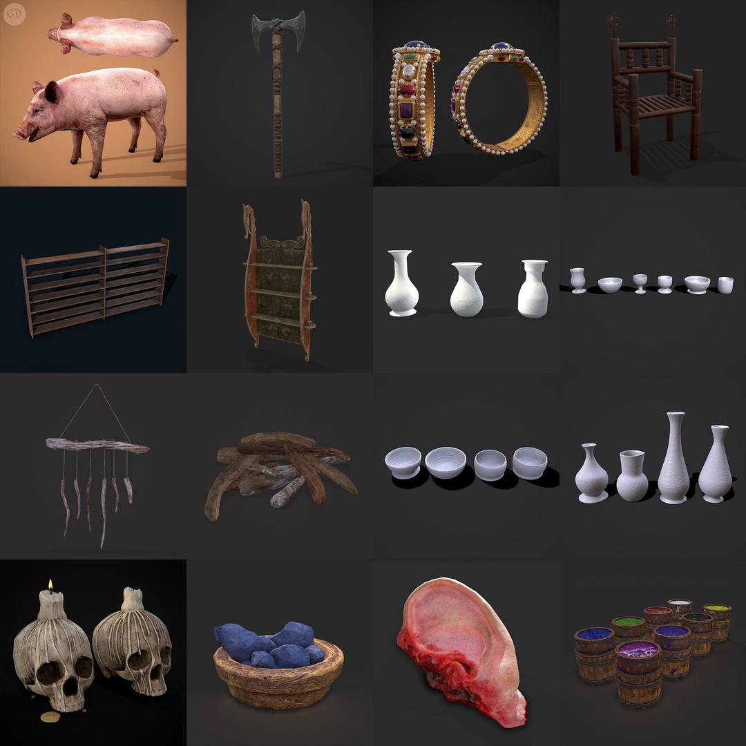 Medieval Props 3D Model – Low Poly Collection, FBX & OBJ Formats - View 26
