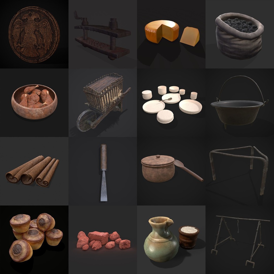 Medieval Props 3D Model – Low Poly Collection, FBX & OBJ Formats - View 28
