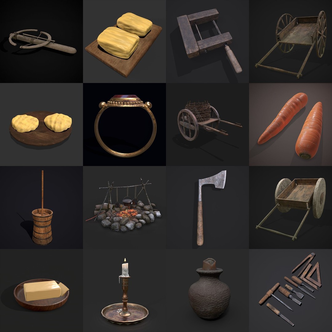 Medieval Props 3D Model – Low Poly Collection, FBX & OBJ Formats - View 29