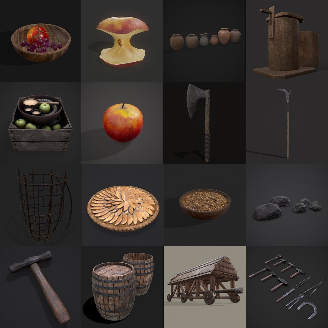 Medieval Props 3D Model – Low Poly Collection, FBX & OBJ Formats - View 30