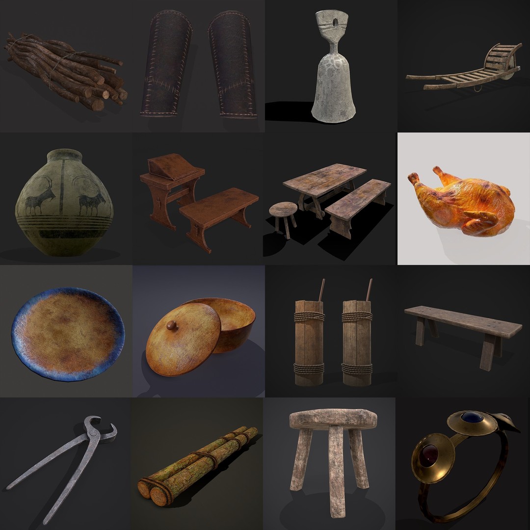 Medieval Props 3D Model – Low Poly Collection, FBX & OBJ Formats - View 35