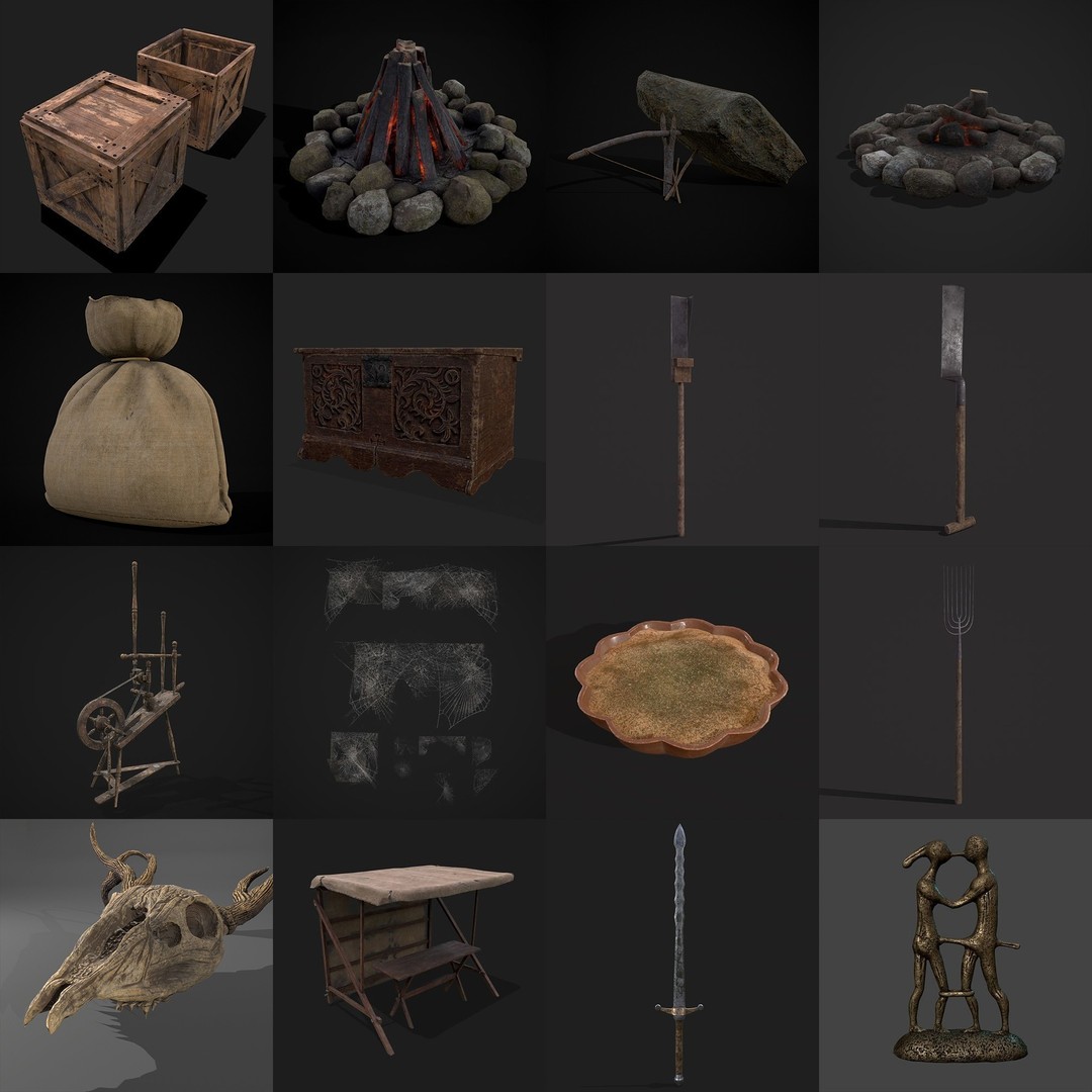 Medieval Props 3D Model – Low Poly Collection, FBX & OBJ Formats - View 36