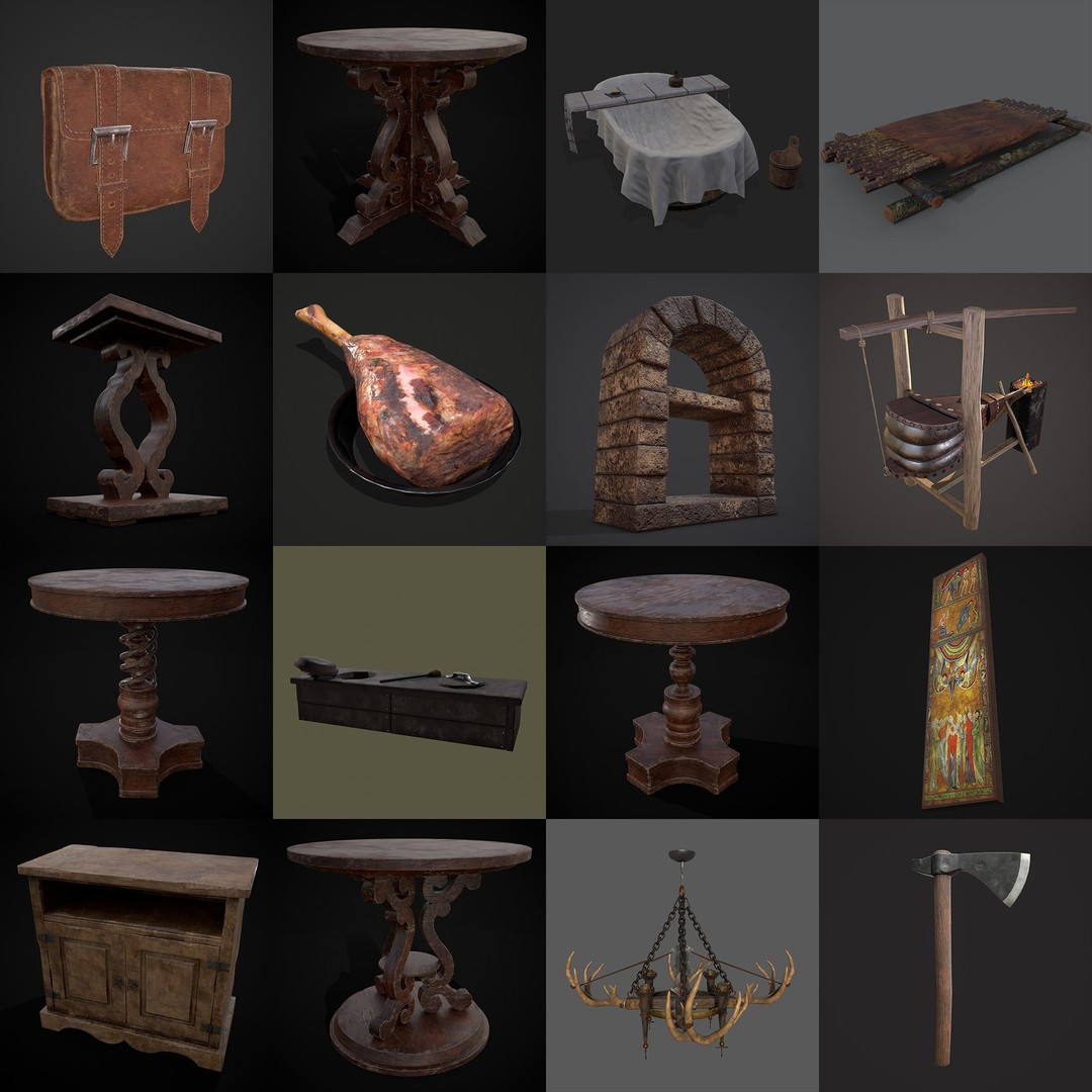 Medieval Props 3D Model – Low Poly Collection, FBX & OBJ Formats - View 38