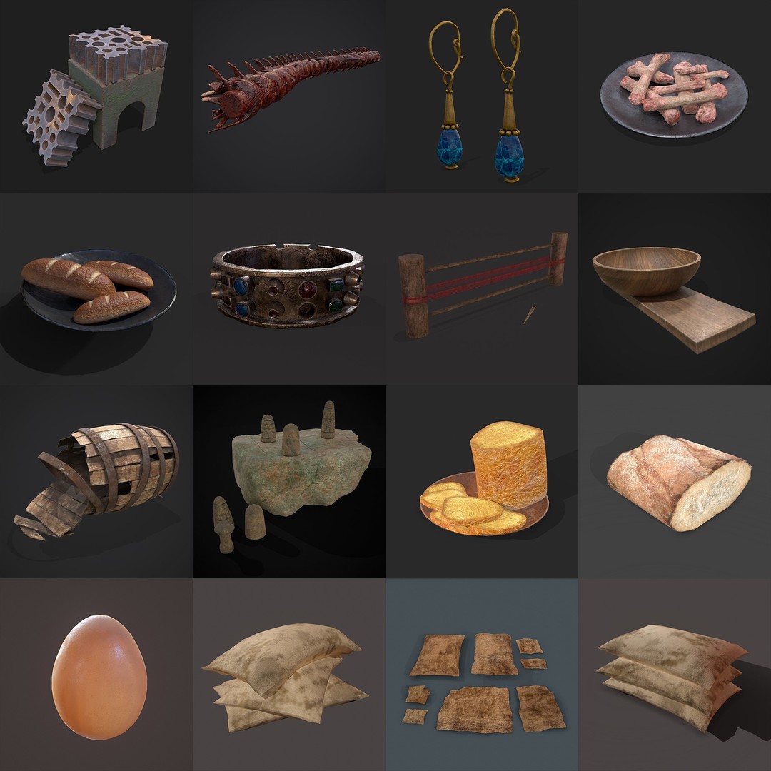 Medieval Props 3D Model – Low Poly Collection, FBX & OBJ Formats - View 39