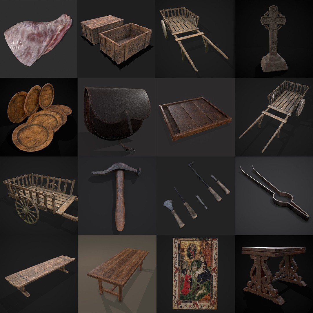 Medieval Props 3D Model – Low Poly Collection, FBX & OBJ Formats - View 40