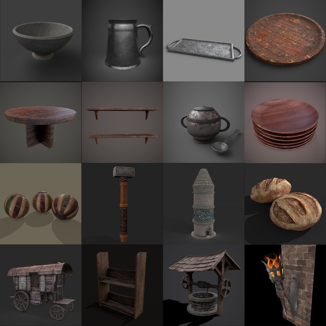 Medieval Props 3D Model – Low Poly Collection, FBX & OBJ Formats - View 41