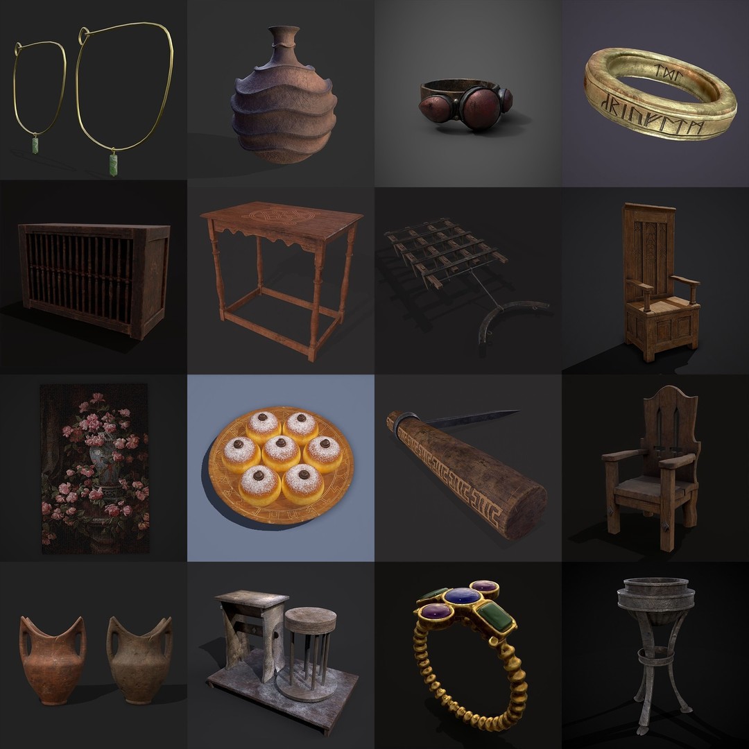 Medieval Props 3D Model – Low Poly Collection, FBX & OBJ Formats - View 44