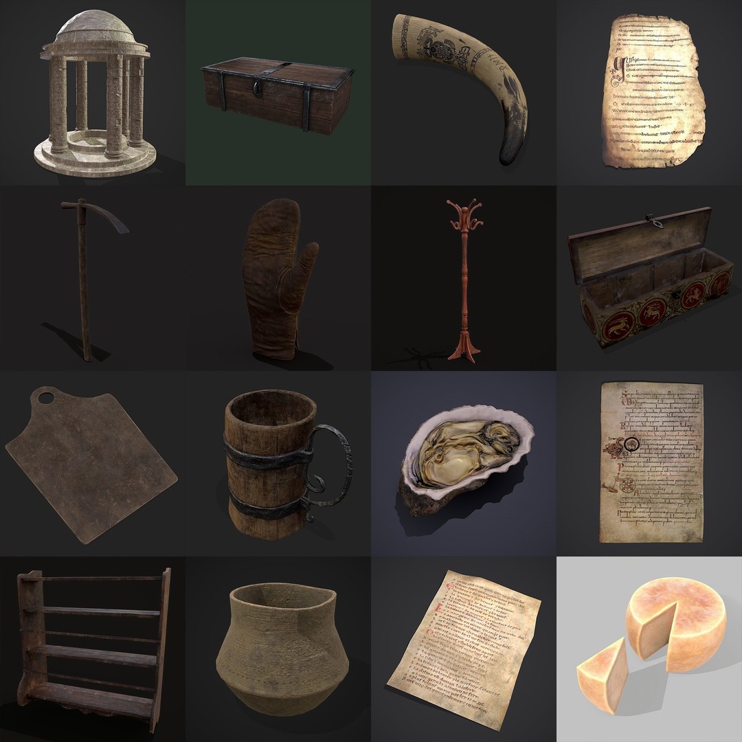 Medieval Props 3D Model – Low Poly Collection, FBX & OBJ Formats - View 47