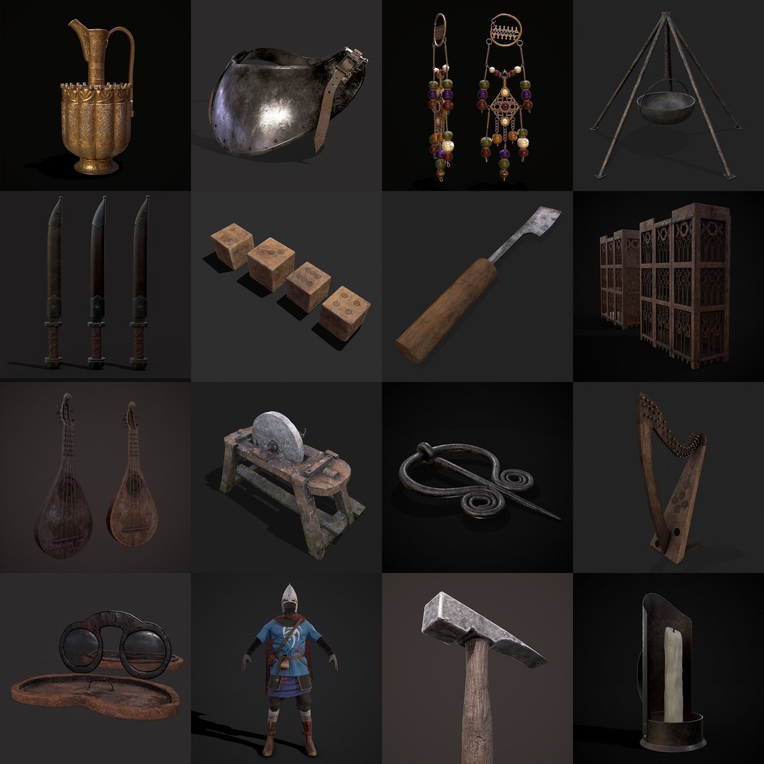 Medieval Props 3D Model – Low Poly Collection, FBX & OBJ Formats - View 6