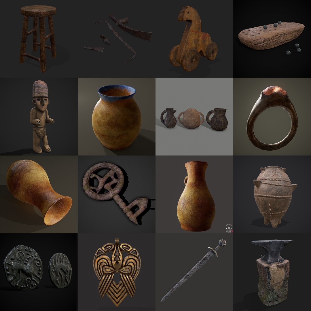 Medieval Props 3D Model – Low Poly Collection, FBX & OBJ Formats - View 7