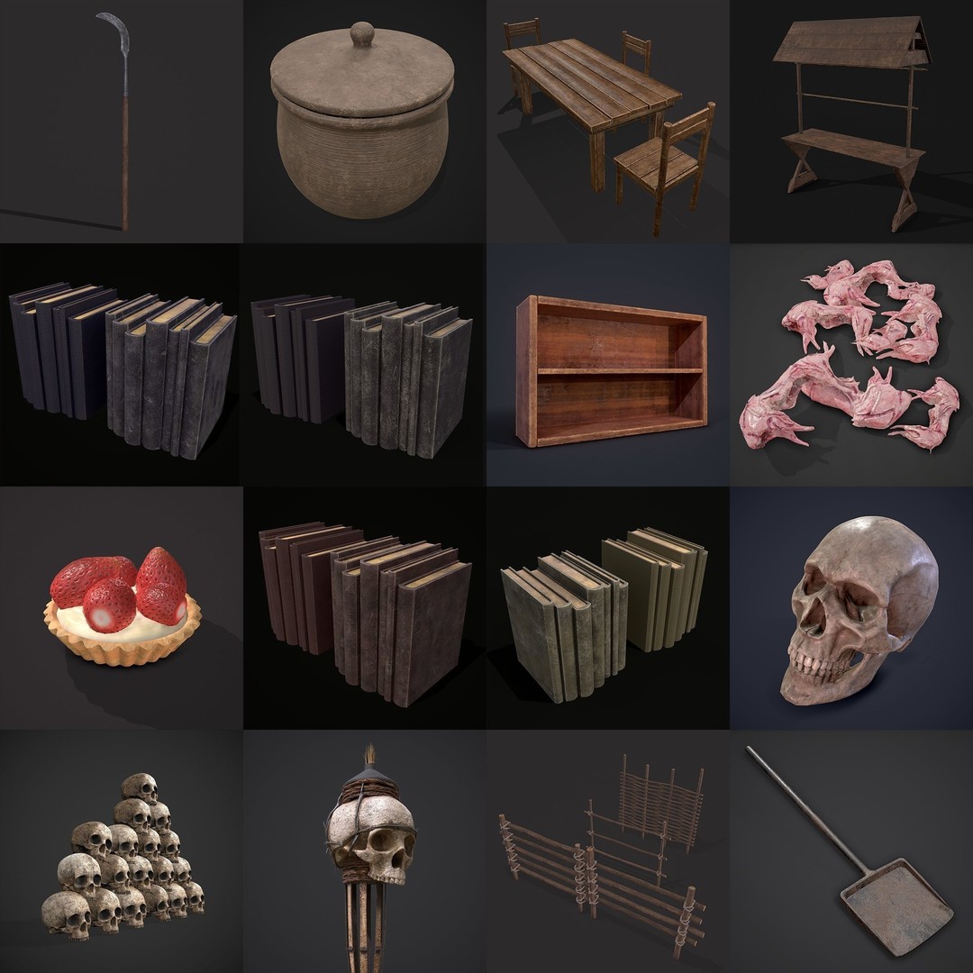 Medieval Props 3D Model – Low Poly Collection, FBX & OBJ Formats - View 8