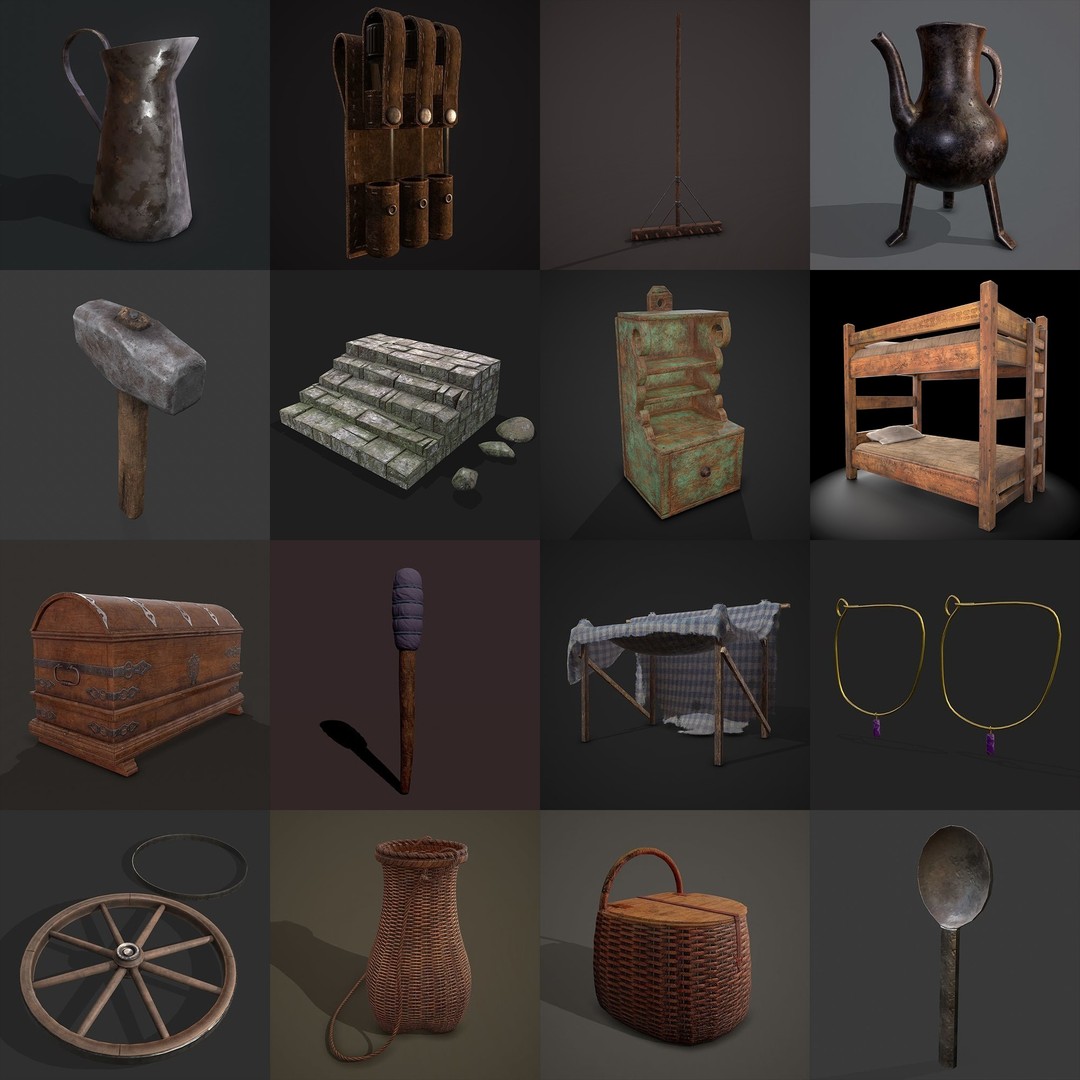 Medieval Props 3D Model – Low Poly Collection, FBX & OBJ Formats - View 9