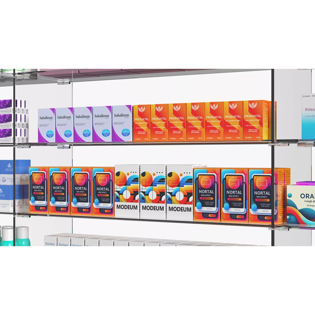 Pharmacy Shelf Unit 3D Model – Retail Display Glass Organizer, FBX - View 10