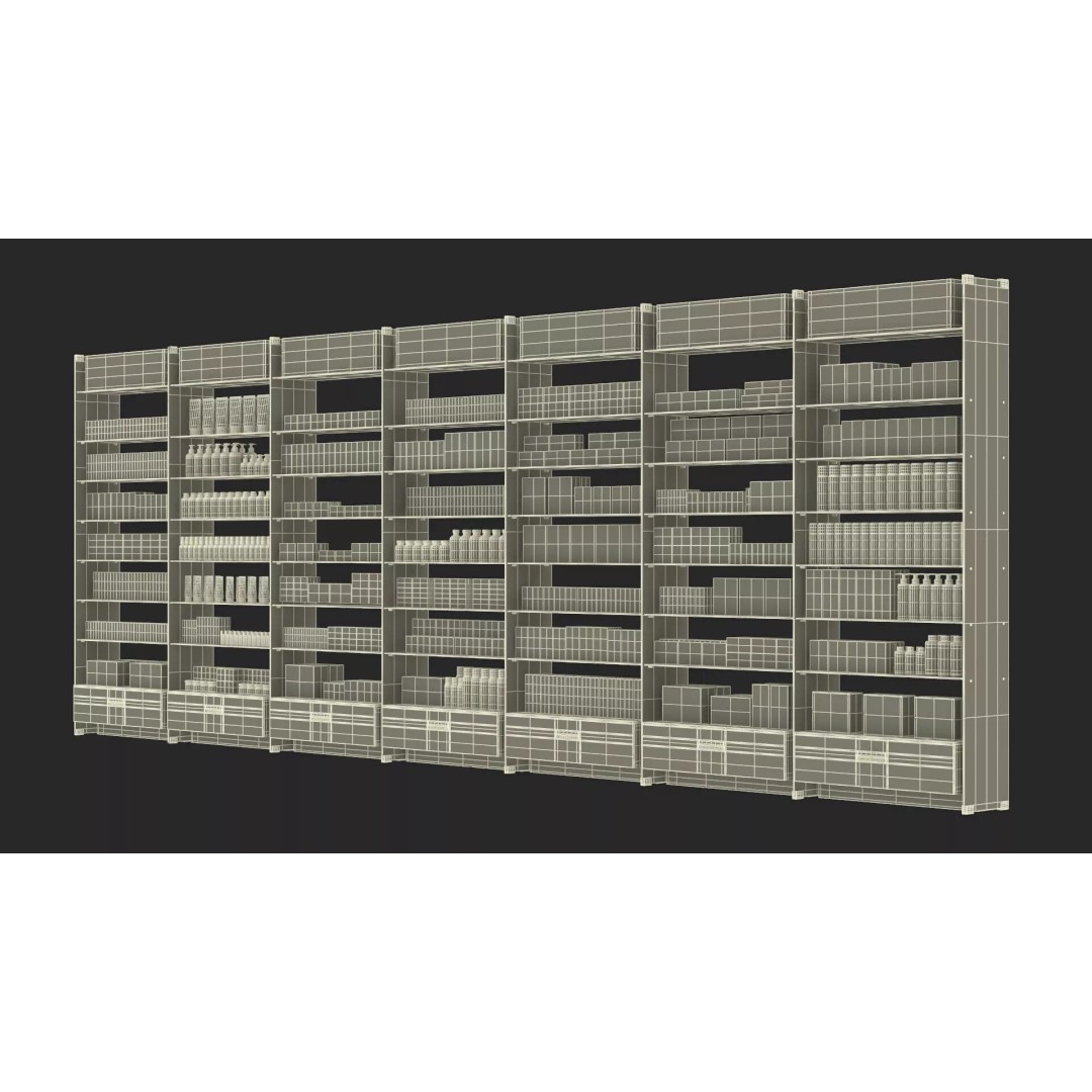 Pharmacy Shelf Unit 3D Model – Retail Display Glass Organizer, FBX - View 19