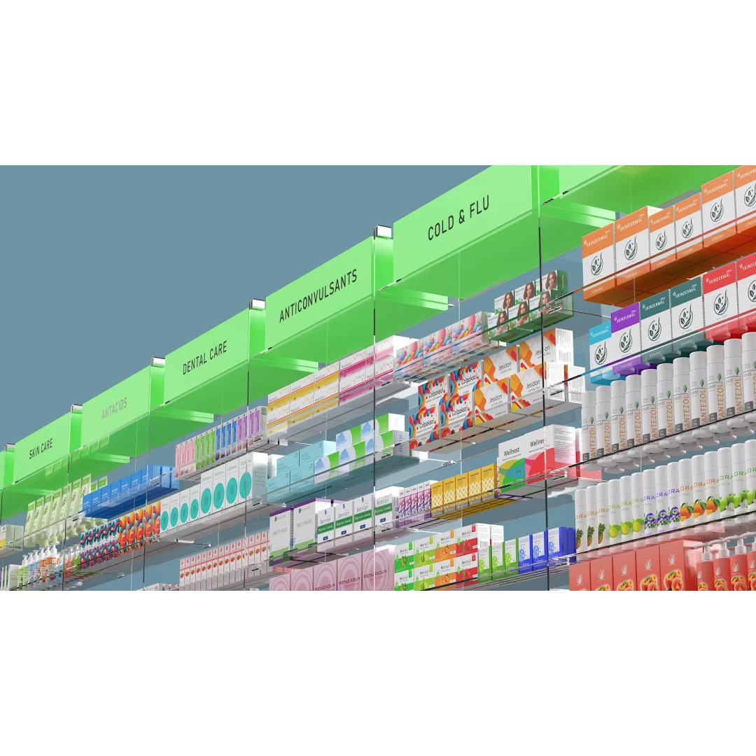 Pharmacy Shelf Unit 3D Model – Retail Display Glass Organizer, FBX - View 5