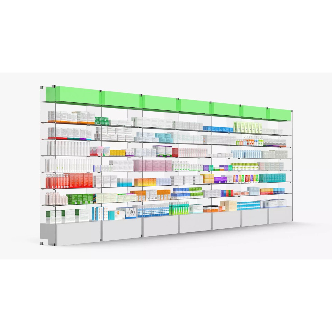 Pharmacy Shelf Unit 3D Model – Retail Display Glass Organizer, FBX - View 6