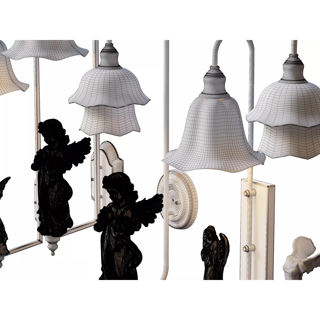 Angel Sculpture Wall Sconces 3D Model – Vintage Lighting Set, FBX & OBJ - View 10