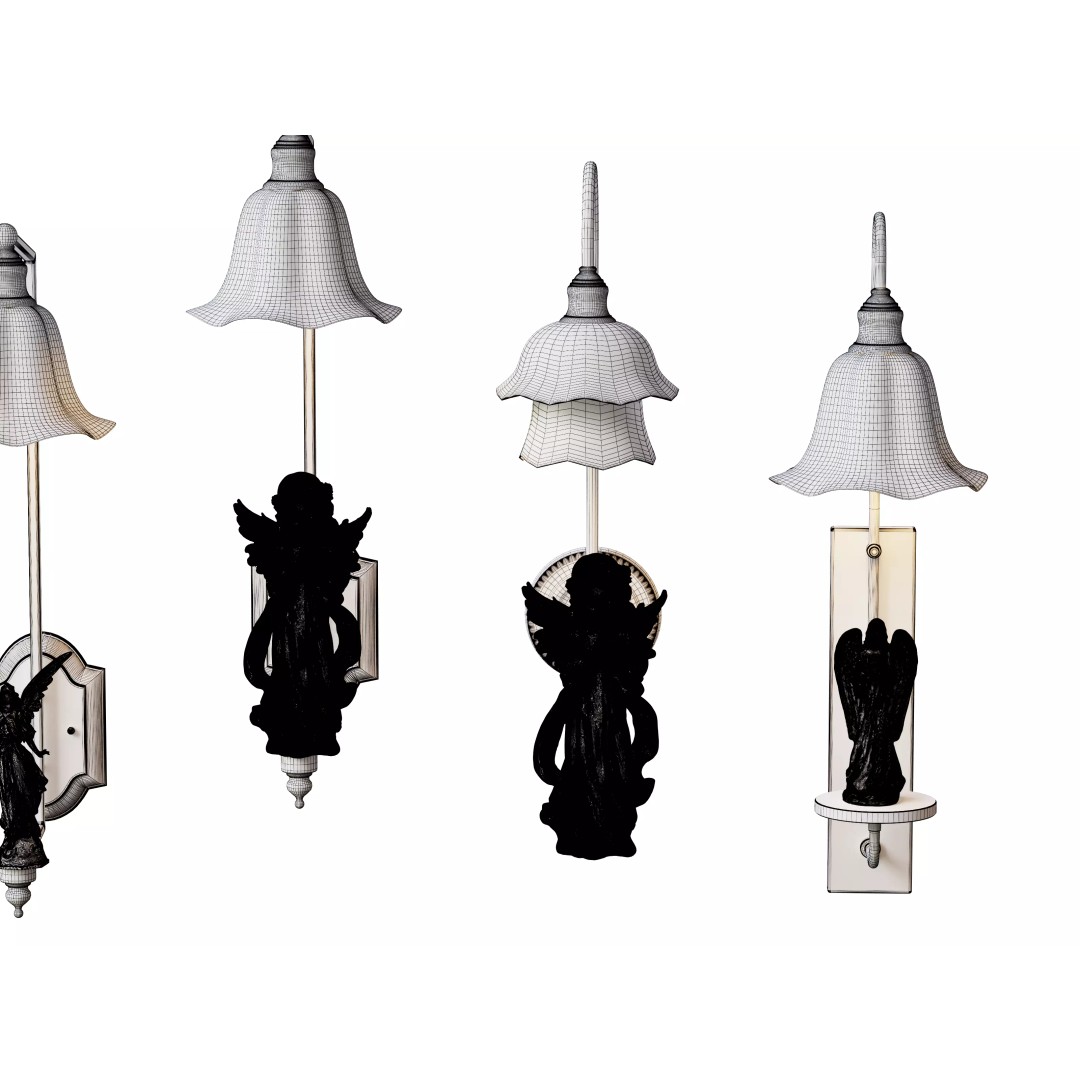 Angel Sculpture Wall Sconces 3D Model – Vintage Lighting Set, FBX & OBJ - View 11