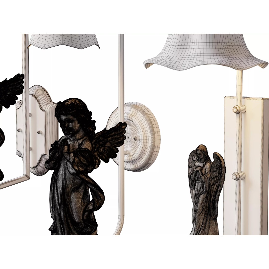 Angel Sculpture Wall Sconces 3D Model – Vintage Lighting Set, FBX & OBJ - View 12
