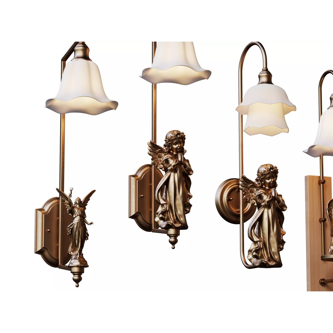 Angel Sculpture Wall Sconces 3D Model – Vintage Lighting Set, FBX & OBJ - View 3