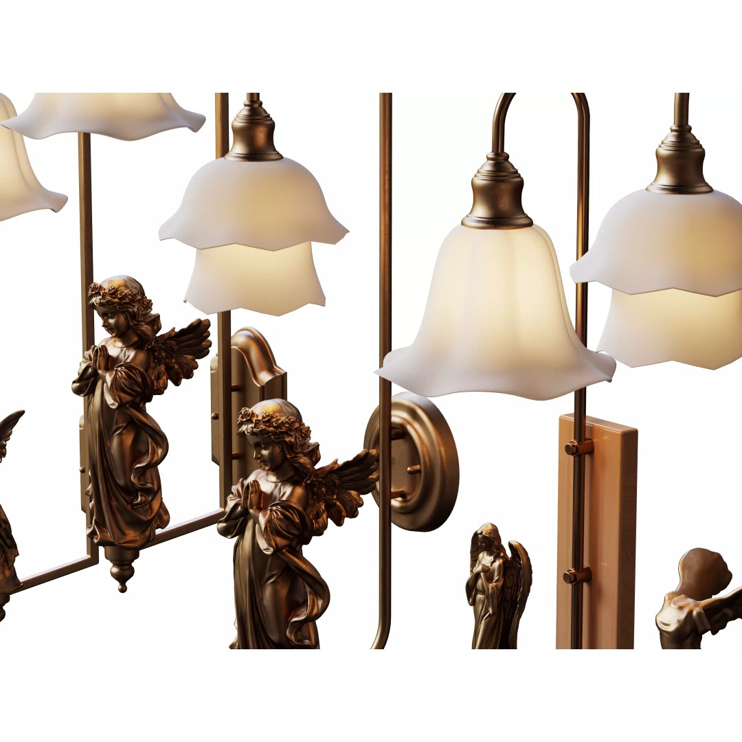 Angel Sculpture Wall Sconces 3D Model – Vintage Lighting Set, FBX & OBJ - View 4