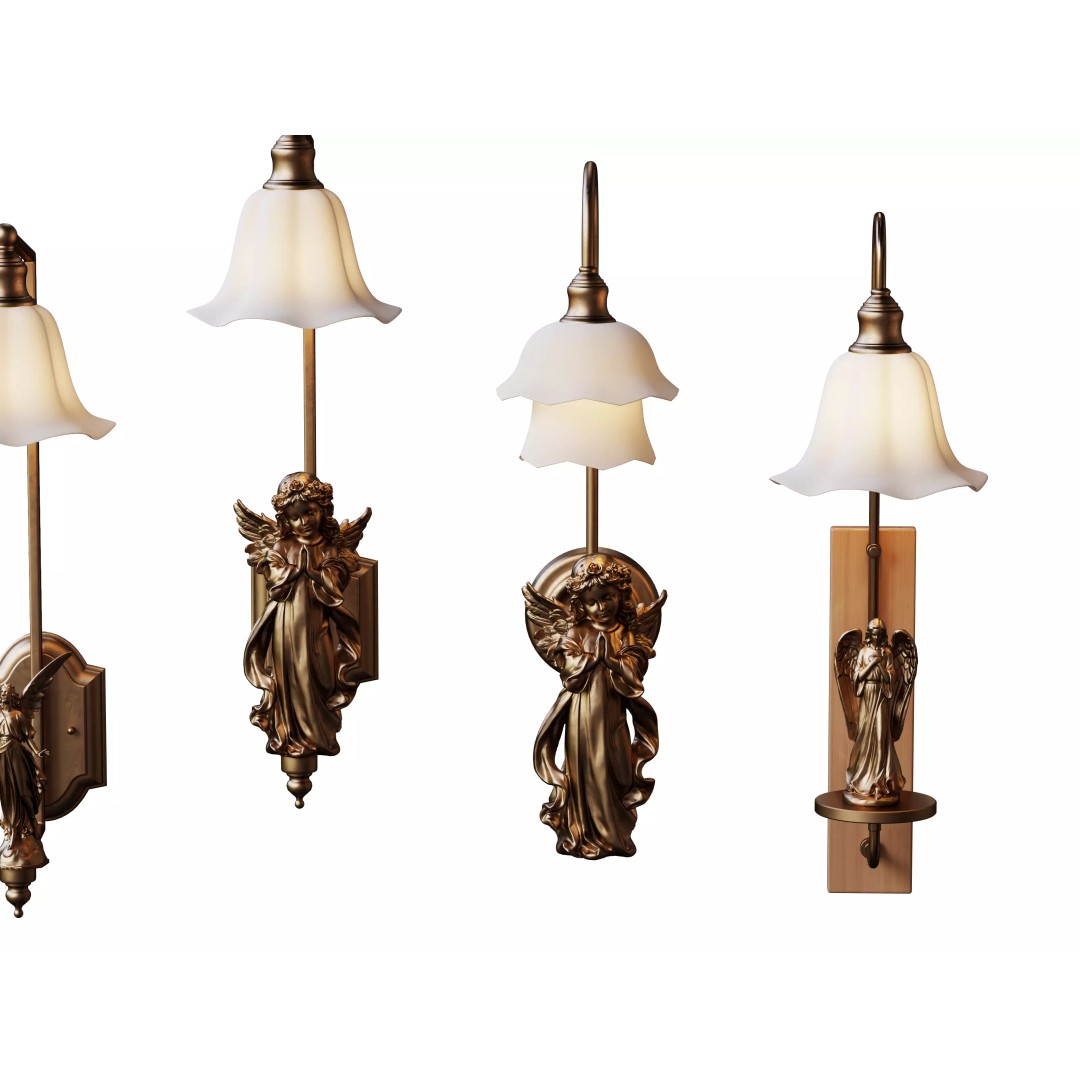 Angel Sculpture Wall Sconces 3D Model – Vintage Lighting Set, FBX & OBJ - View 5