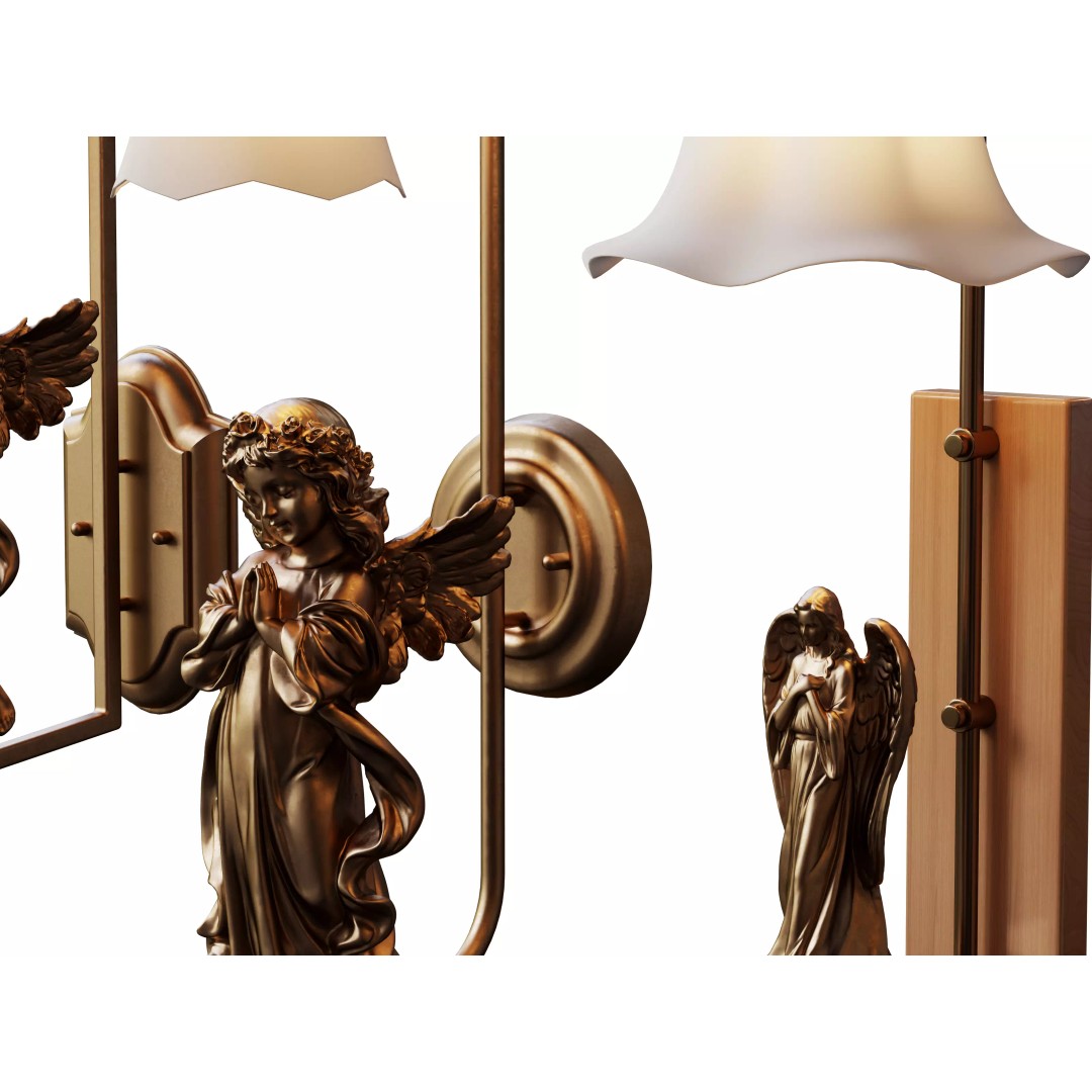 Angel Sculpture Wall Sconces 3D Model – Vintage Lighting Set, FBX & OBJ - View 6