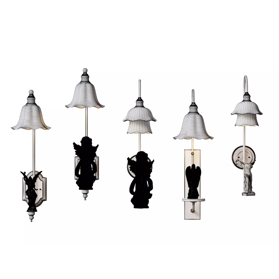 Angel Sculpture Wall Sconces 3D Model – Vintage Lighting Set, FBX & OBJ - View 8