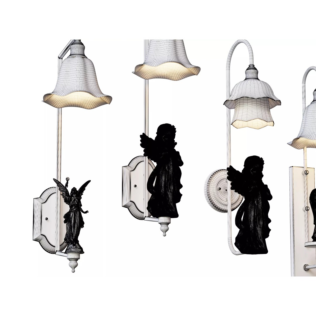 Angel Sculpture Wall Sconces 3D Model – Vintage Lighting Set, FBX & OBJ - View 9