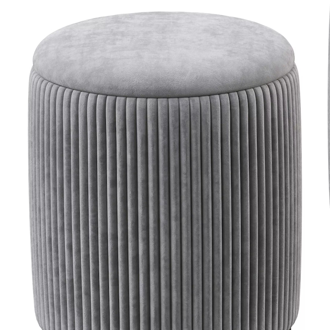 Channeled Grey Storage Ottomans 3D Model – Modern Round Poufs, FBX - View 10