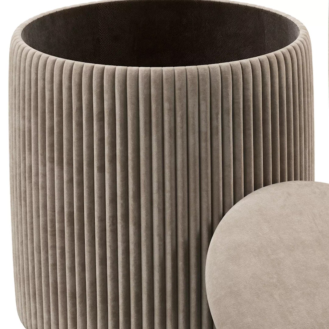 Channeled Grey Storage Ottomans 3D Model – Modern Round Poufs, FBX - View 12