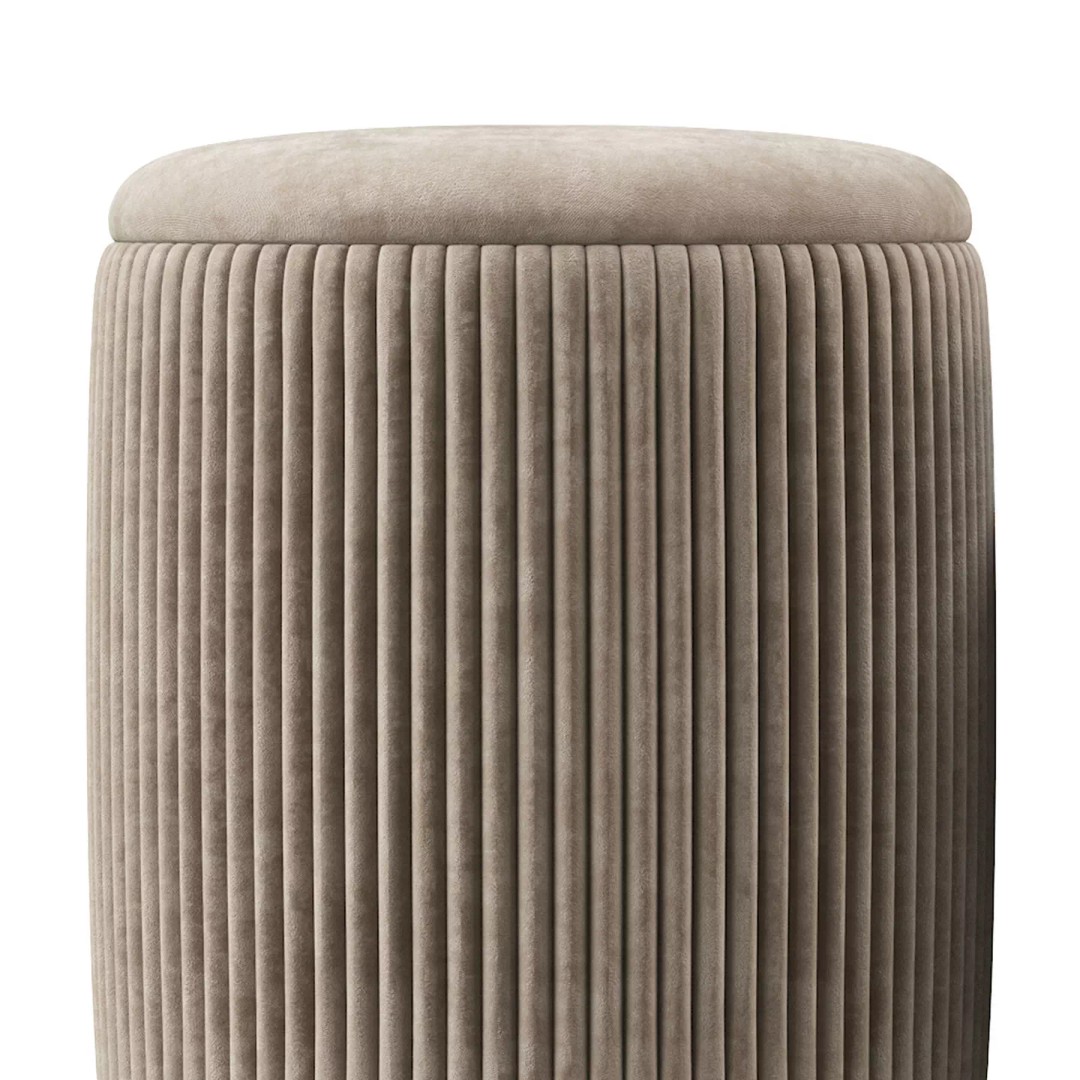Channeled Grey Storage Ottomans 3D Model – Modern Round Poufs, FBX - View 6