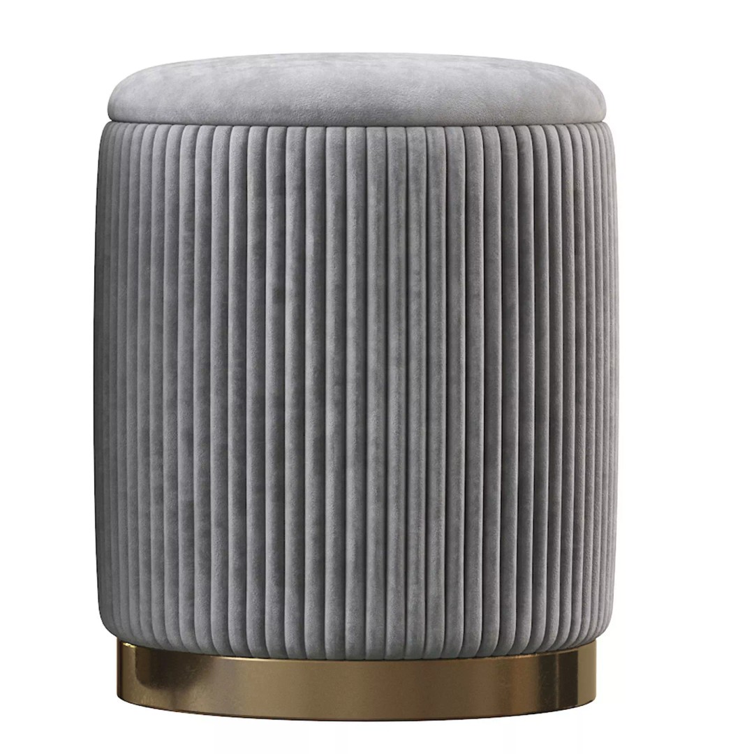 Channeled Grey Storage Ottomans 3D Model – Modern Round Poufs, FBX - View 7