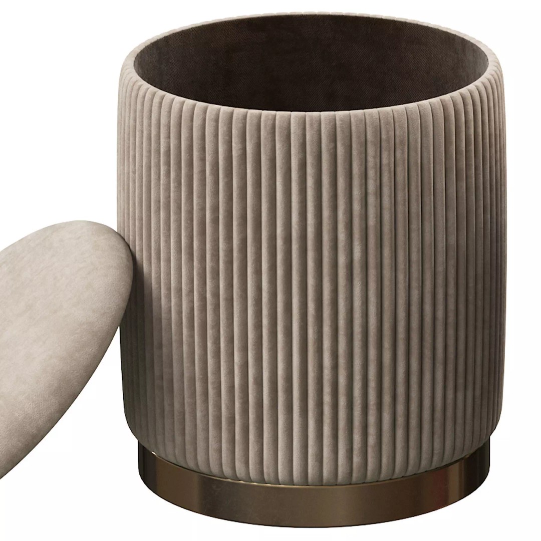 Channeled Grey Storage Ottomans 3D Model – Modern Round Poufs, FBX - View 8