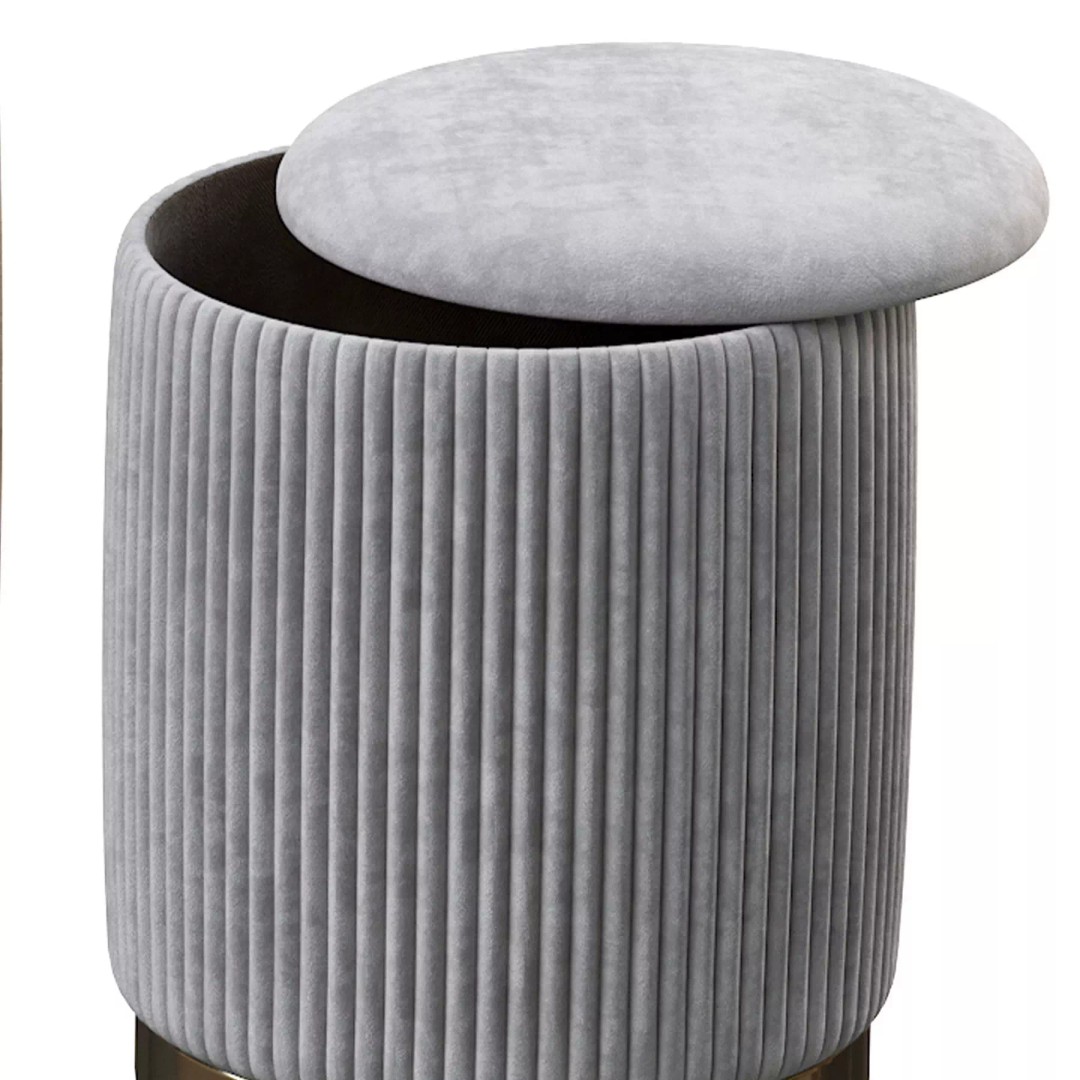 Channeled Grey Storage Ottomans 3D Model – Modern Round Poufs, FBX - View 9