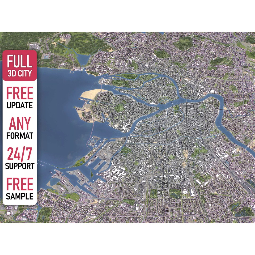 St Petersburg 3D Model – Low Poly Cityscape Asset, FBX, OBJ - View 2