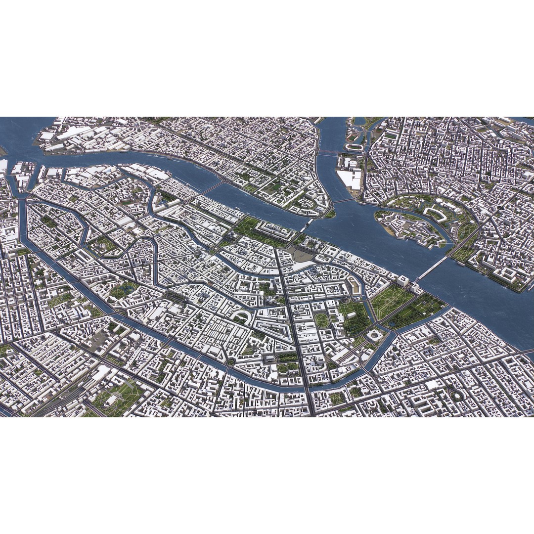 St Petersburg 3D Model – Low Poly Cityscape Asset, FBX, OBJ - View 5