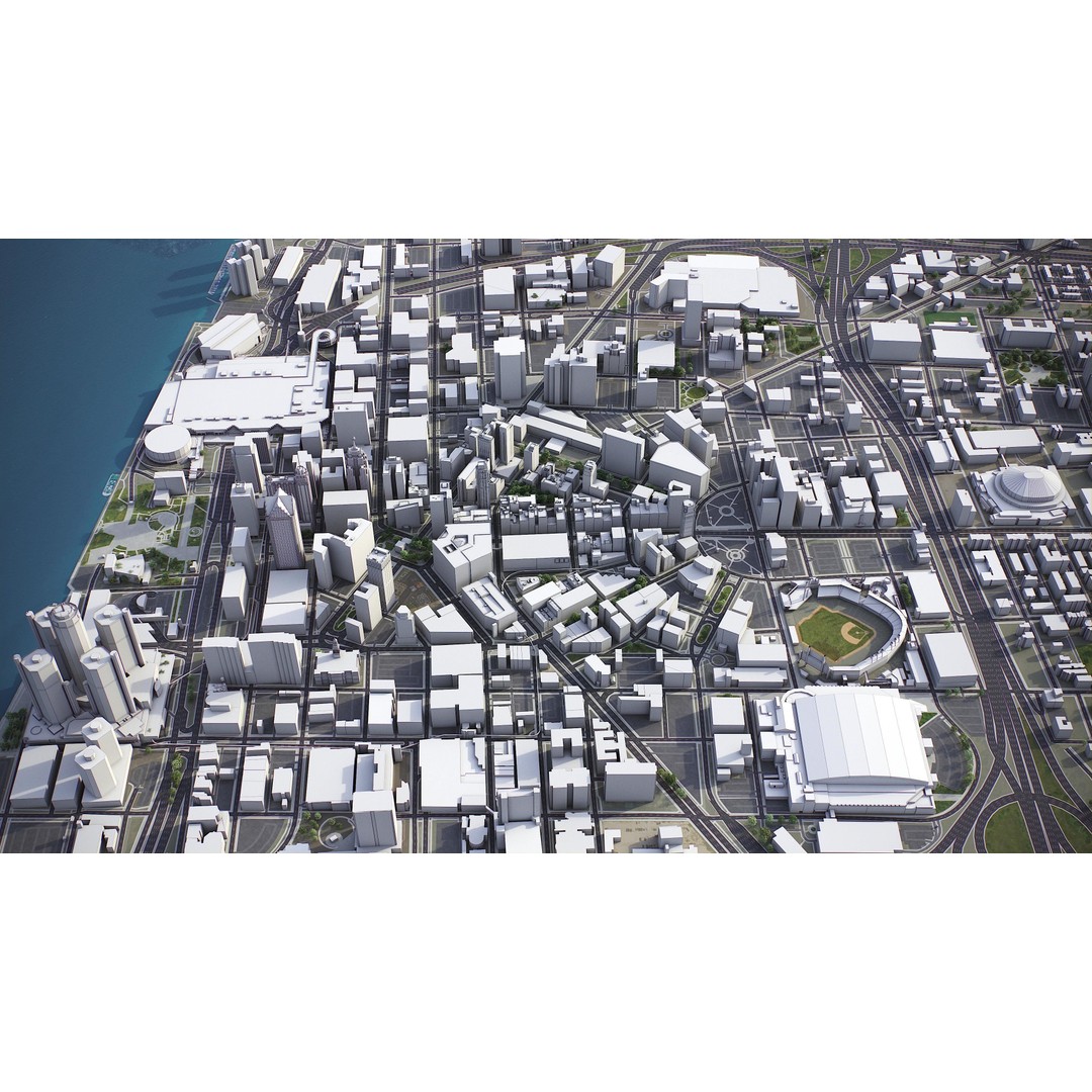 Detroit 3D Model – Low Poly Cityscape Asset, FBX, Game Ready - View 11