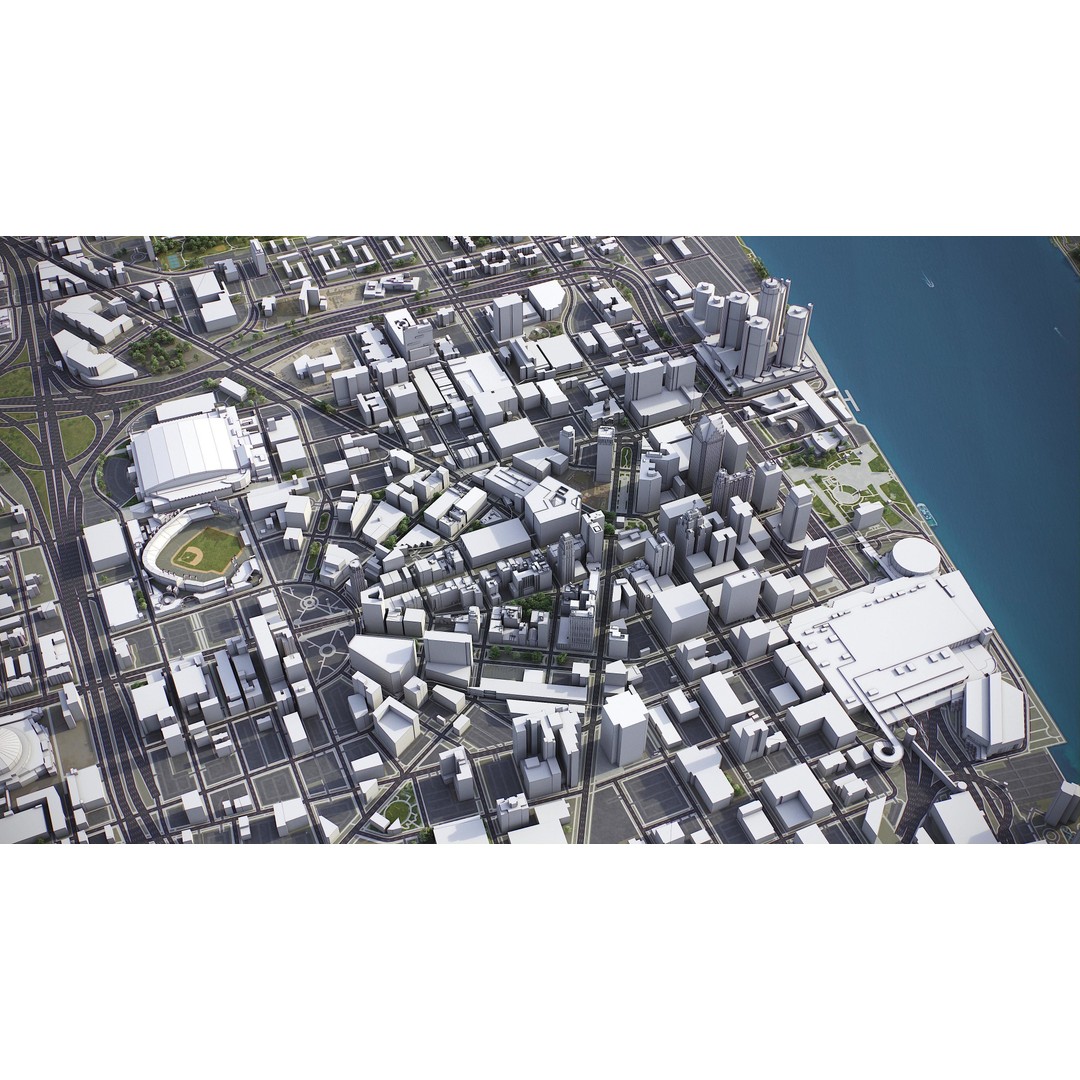 Detroit 3D Model – Low Poly Cityscape Asset, FBX, Game Ready - View 12