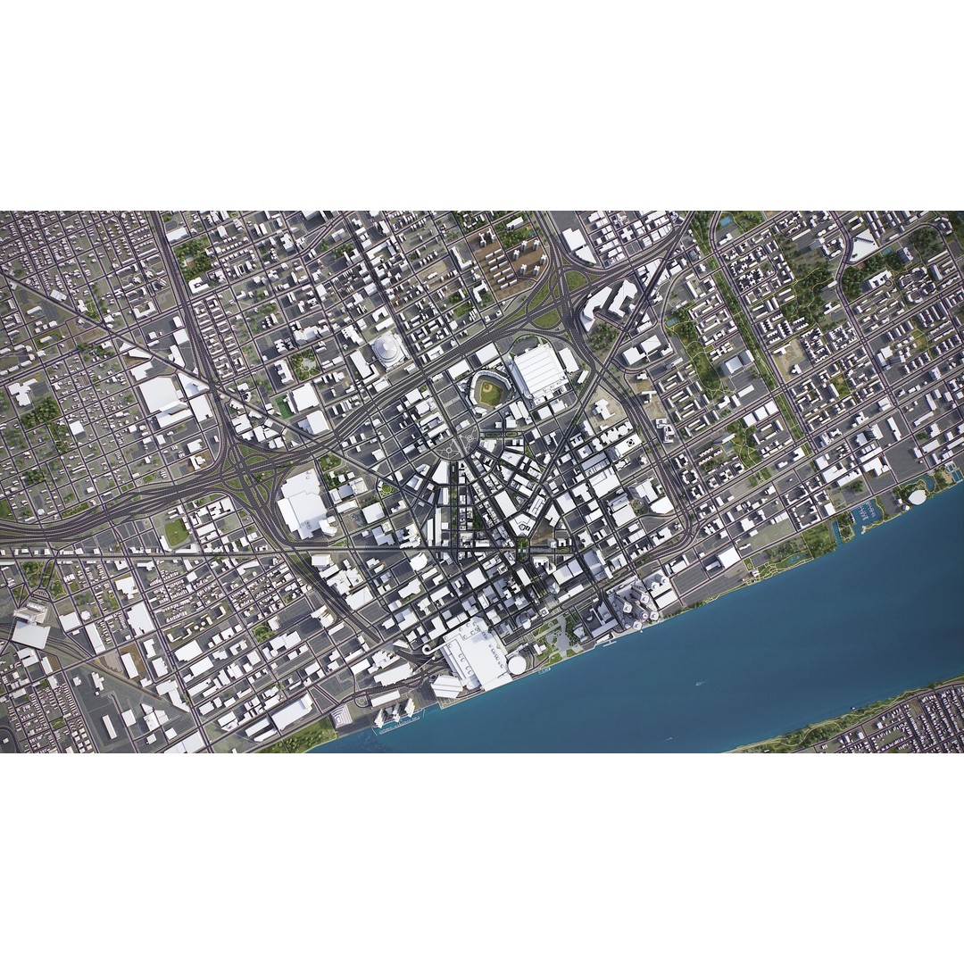 Detroit 3D Model – Low Poly Cityscape Asset, FBX, Game Ready - View 15