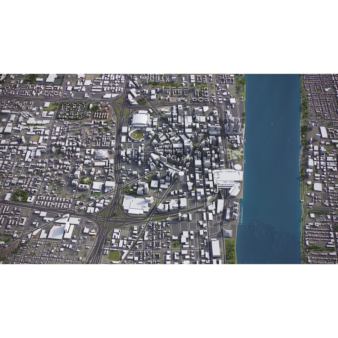 Detroit 3D Model – Low Poly Cityscape Asset, FBX, Game Ready - View 16