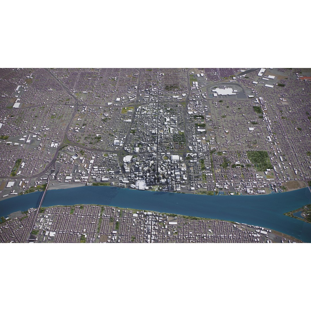 Detroit 3D Model – Low Poly Cityscape Asset, FBX, Game Ready - View 17