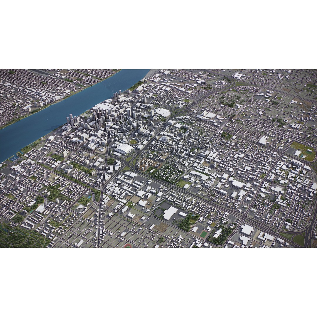Detroit 3D Model – Low Poly Cityscape Asset, FBX, Game Ready - View 19
