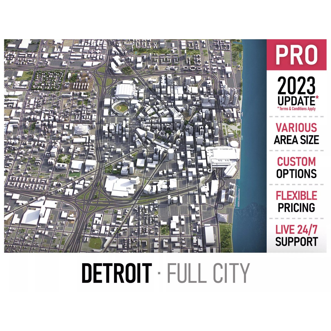 Detroit 3D Model – Low Poly Cityscape Asset, FBX, Game Ready - View 2